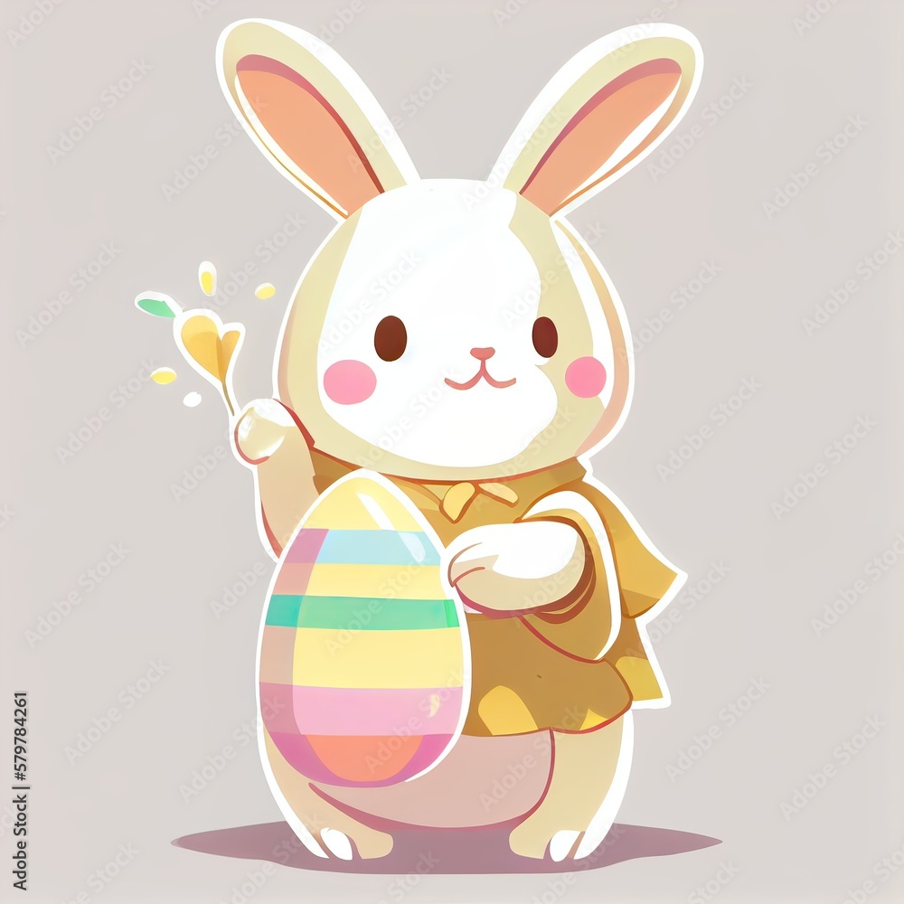 cartoon bunny holding an easter egg. Happy Easter greeting card vector illustration. Cute bunny holding easter egg. Generative Ai. cartoon bunny holding an easter egg. Happy Easter greeting card vector illustration. Cute bunny holding easter egg. Generative Ai.