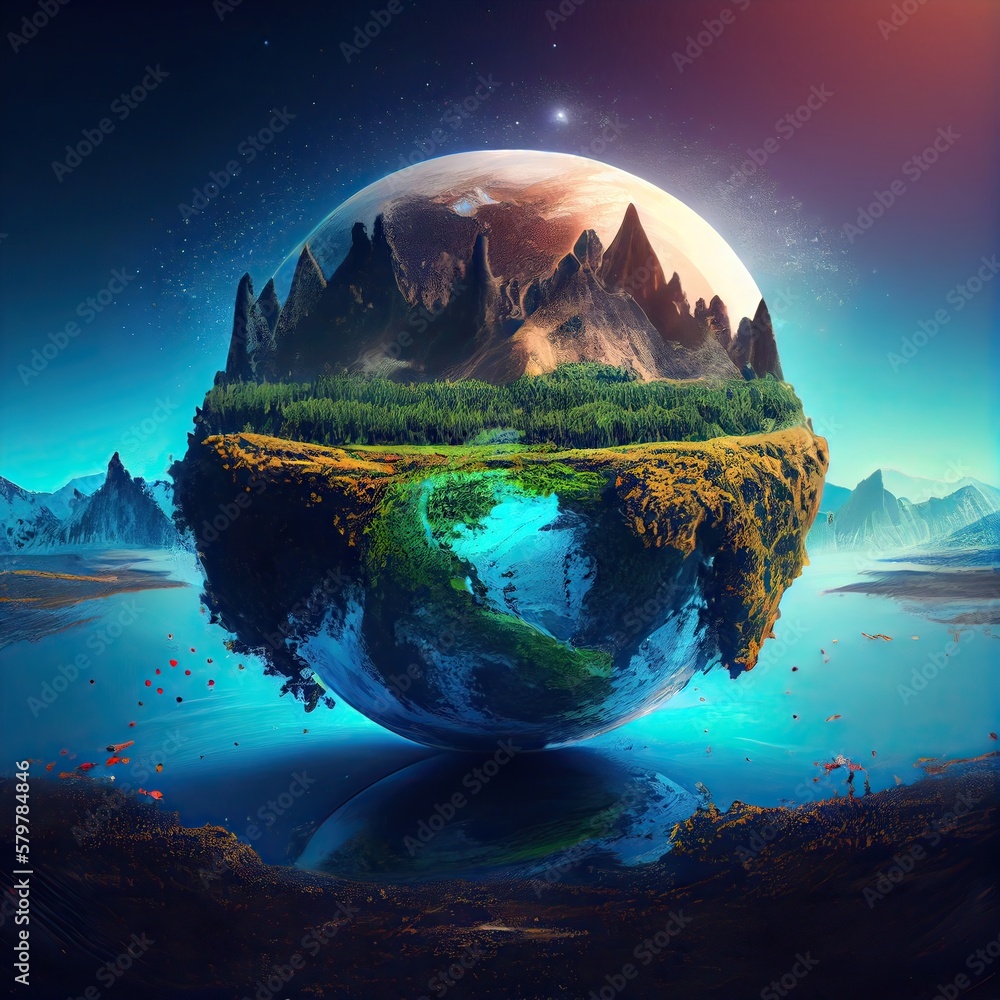 Earth crystal glass globe ball and growing tree. Saving environment