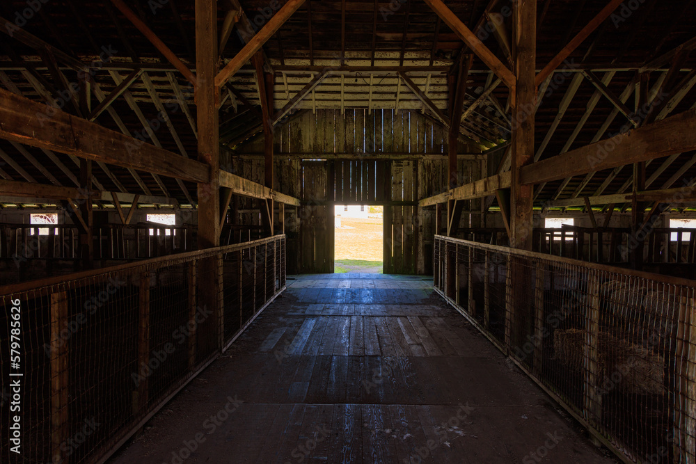 Wooden beams of historic barn at dairy farm at Pierce Point in California 