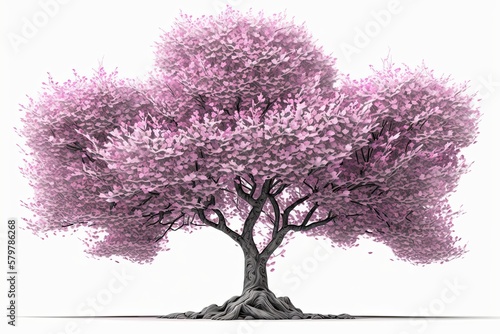 Sakura Cherry Blossom Tree in Spring Nature: Isolated 3D Illustration on White Background, Generative AI © AIGen