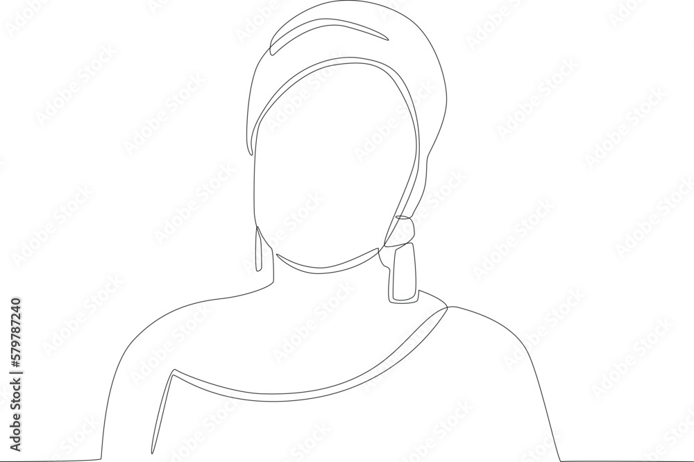 A woman wears long earrings on Africa day. Africa day one line drawing