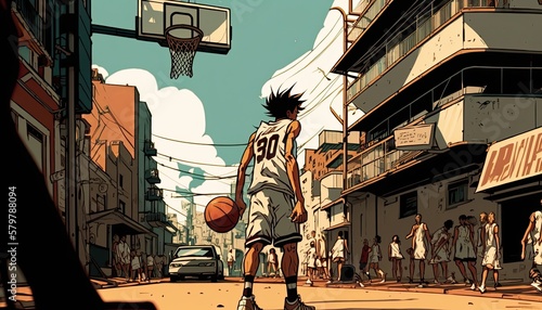 basketball on the street Generative Ai © Magaritas
