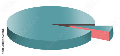 Here is pie chart showing a slice of pie that represents one-sixteenth (1/16th) of the pie. This is a 3d-illustration isolated on a transparent layer.
