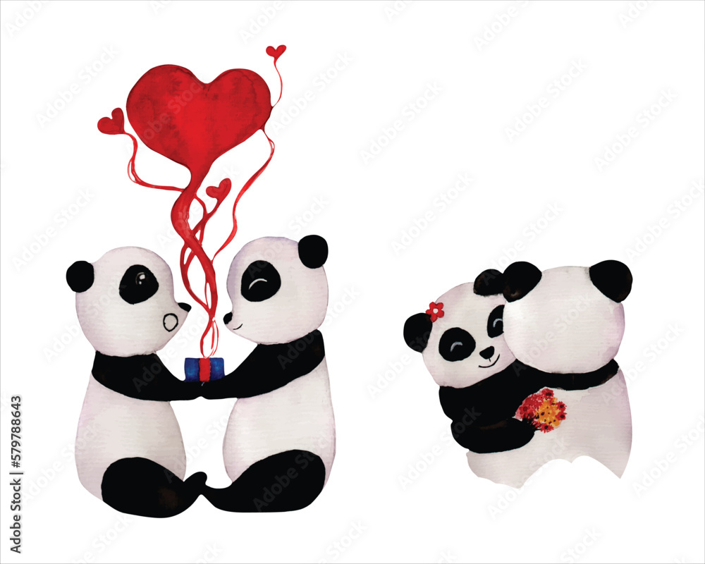 Naklejka premium Cute panda watercolour clipart