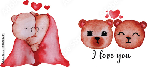 Cute teddy bear watercolour clipart