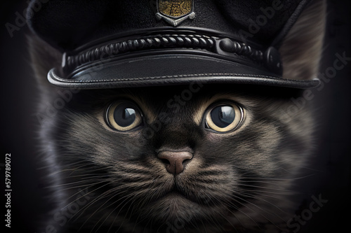 Canvastavla Cat face or cat head in a police hat. Generative AI.