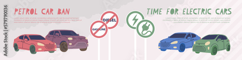 Web banner to ban petrol and diesel cars in Europe. Time for electric cars.