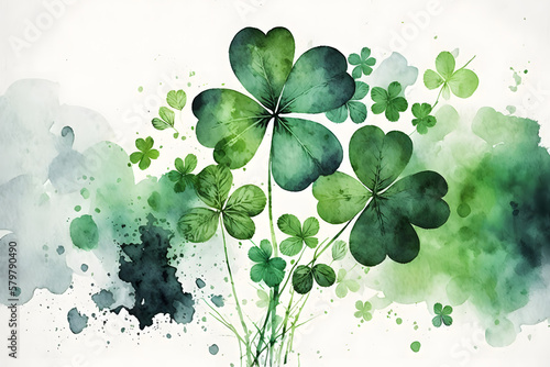 Foto St Patrick Day background, green clover leaf, shamrock, watercolor, plants made