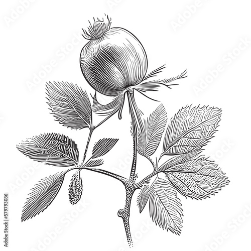 Rosehip sketch hand drawn illustration in doodle style