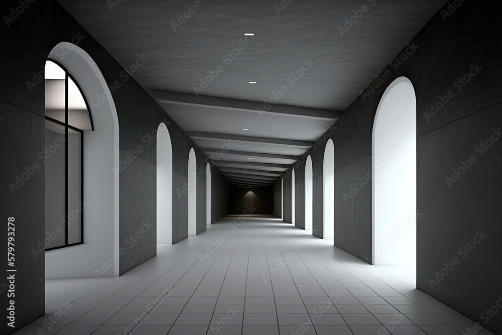 White glossy underground showroom. Generative AI