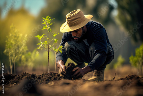 African American man planting a tree, Generative AI