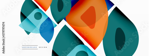 Colorful minimal geometric abstract background. Triangle shape with round elements, circles. Trendy techno business template for wallpaper, banner, background or landing