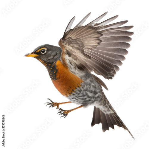 isolated robin bird in flight illustration  spring illustration  generative ai  PNG  Transparent Background  vertical  horizontal  generative ai