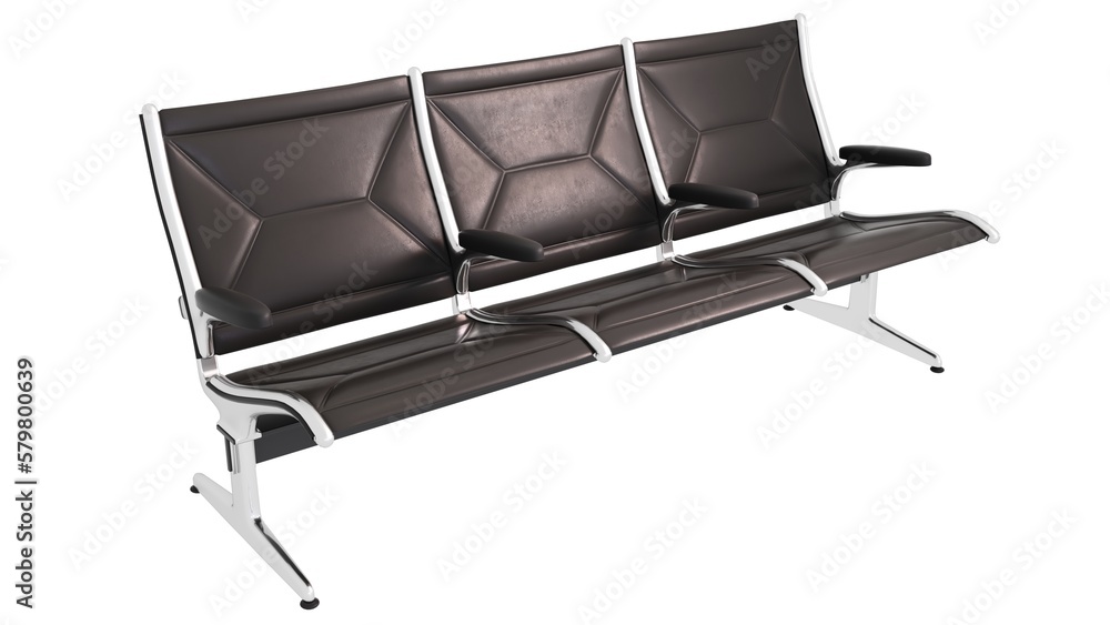Waiting chair with isolated white background. Public Seats isolated on white background. Airport chair, 3d rendering. Waiting chair with isolated white background. Public Seats isolated on white background. Airport chair, 3d rendering.
