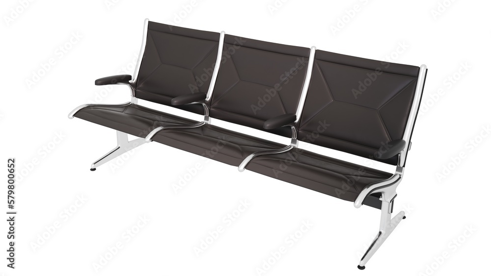 Waiting chair with isolated white background. Public Seats isolated on white background. Airport chair, 3d rendering. Waiting chair with isolated white background. Public Seats isolated on white background. Airport chair, 3d rendering.