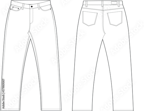 Denim pants jean fashion flat sketch