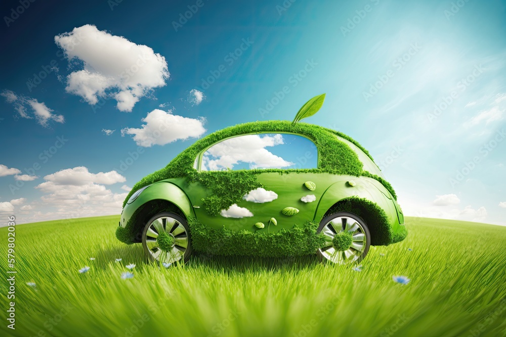 Eco friendly car, ecology driving concept. Generative AI