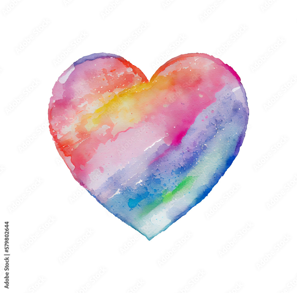 Watercolor textured rainbow Heart. Pride illustration