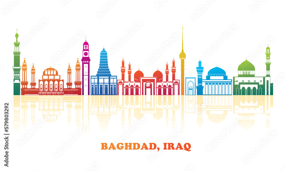Colourfull Skyline panorama of city of Baghdad, Iraq - vector illustration