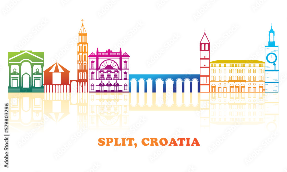 Colourfull Skyline panorama of City of Split, Croatia - vector illustration