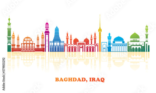 Colourfull Skyline panorama of city of Baghdad, Iraq - vector illustration