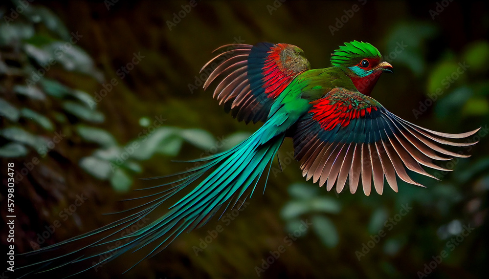 Obraz premium Flying_Resplendent_Quetzal_Pharomachrus Ai generated image