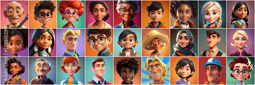 Female avatar set. Collection of portraits of women cartoon characters. Various nationalities: african american, redhead, blonde, brunette, Asian, Muslim, european. Post-processed Generative AI