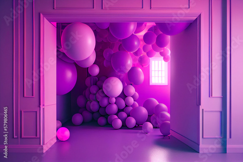 Colorful ballons in modern neon studio room