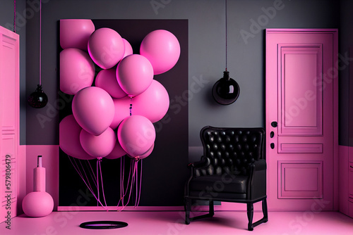 Colorful ballons in modern neon studio room
