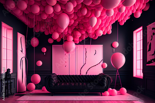 Colorful ballons in modern neon studio room