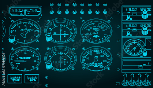 Airplane control panel close up