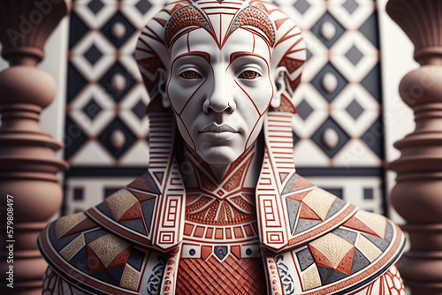 Mythological god Ptah made mof azulejos white and blue, created with Generative AI