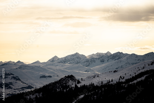 Winter in the swiss alps with snow covered mountains in the region of Graubünden, Switzerland