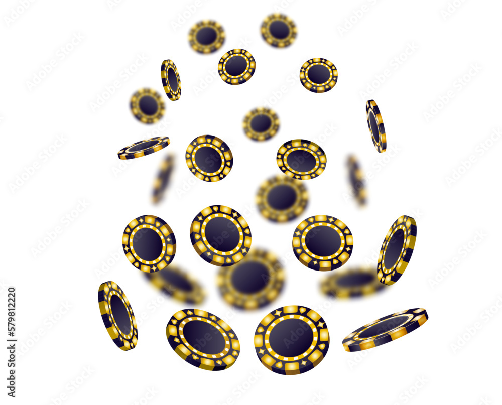 Falling poker chips, tokens, on transparent background. Vector