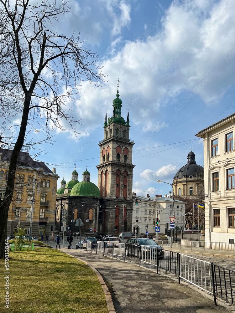 Fototapeta premium Old city Lviv architecture in the summer season. 