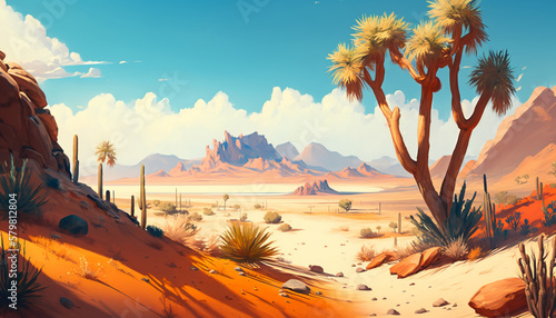 A desert scene with trees 3d gaming background generated ai