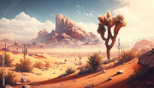A desert scene with palm trees 3d gaming background generated ai