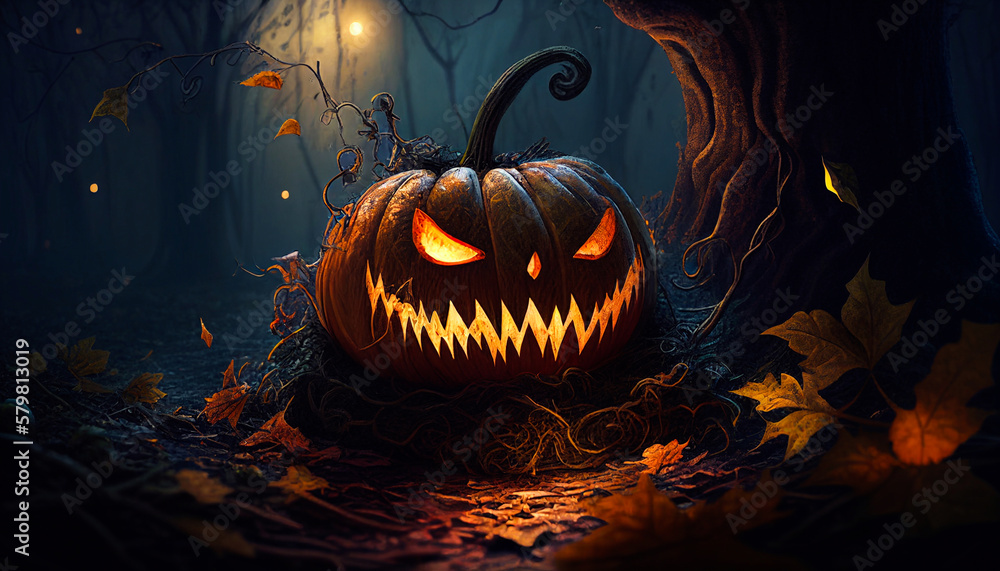 Halloween pumpkins under the moonlight. Generative AI Halloween pumpkins under the moonlight. Generative AI