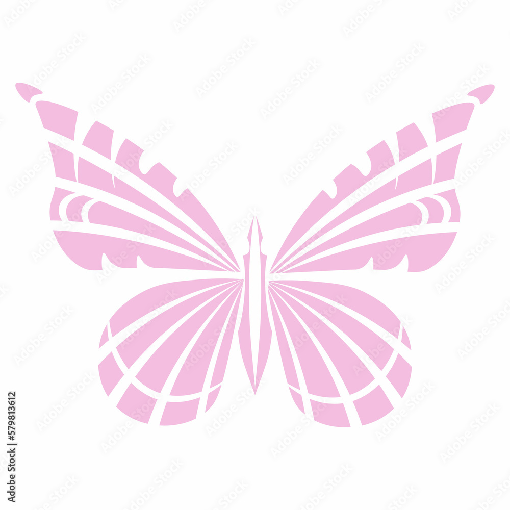 A pink butterfly with white wings is shown on a white background. A pink butterfly with white wings is shown on a white background.