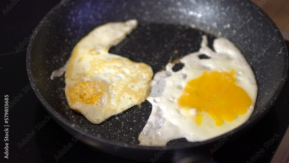 A couple of eggs for Breakfast. Fried eggs in a frying pan. Making breakfast with fresh eggs A couple of eggs for Breakfast. Fried eggs in a frying pan. Making breakfast with fresh eggs