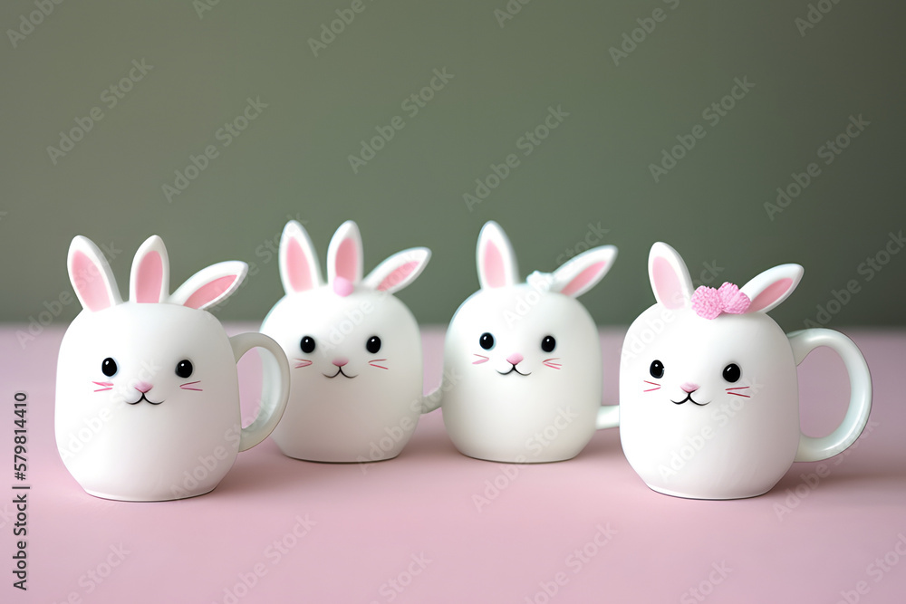 Three Little white rabbit in a mug Three Little white rabbit in a mug