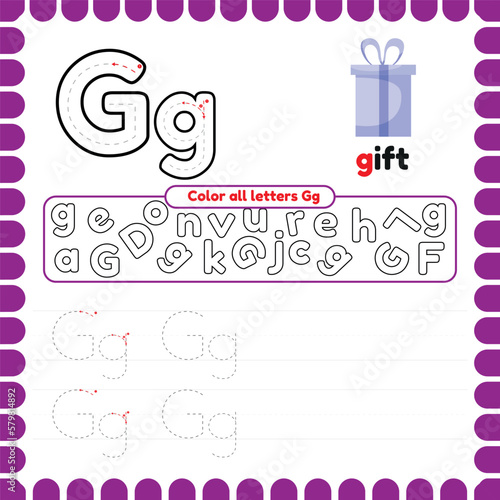 Alphabet Tracing Worksheet with letters. Writing practice letter G.