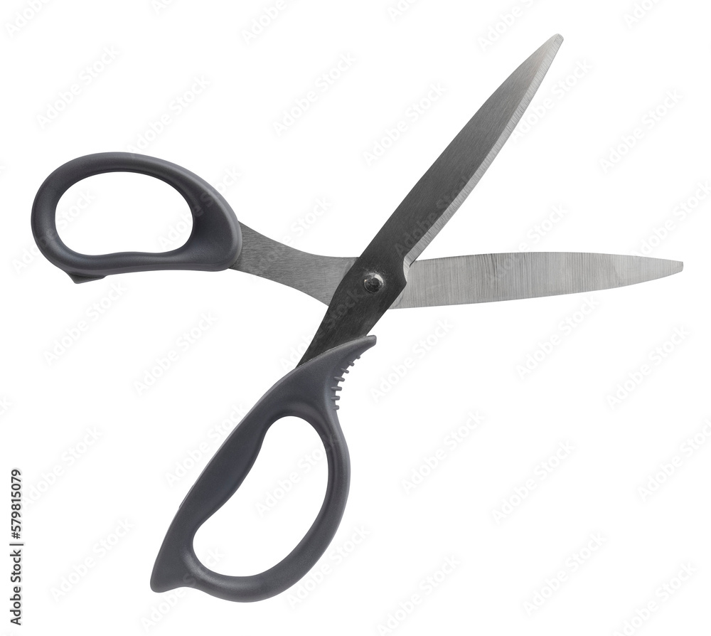 Gray scissors for cutting paper on a transparent background. isolated object. open scissors. Element for design Gray scissors for cutting paper on a transparent background. isolated object. open scissors. Element for design