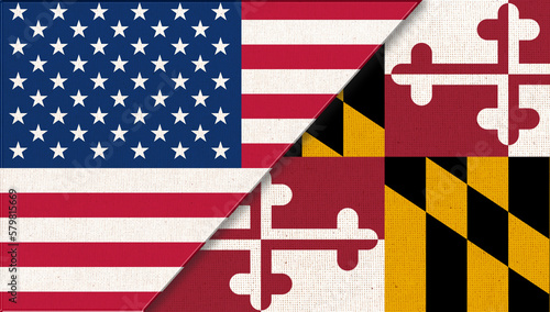 Flags of USA and Maryland. collaboration of USA and Maryland. Double flag photo