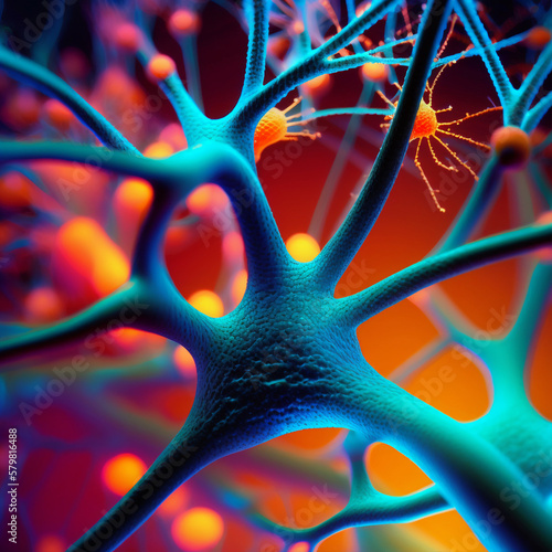 Neurons in vibrant colors, created with generative AI