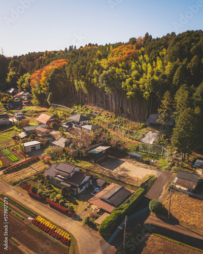 Aerial view of the japanese village Aida, Motegi, Tochigi Japan. photo