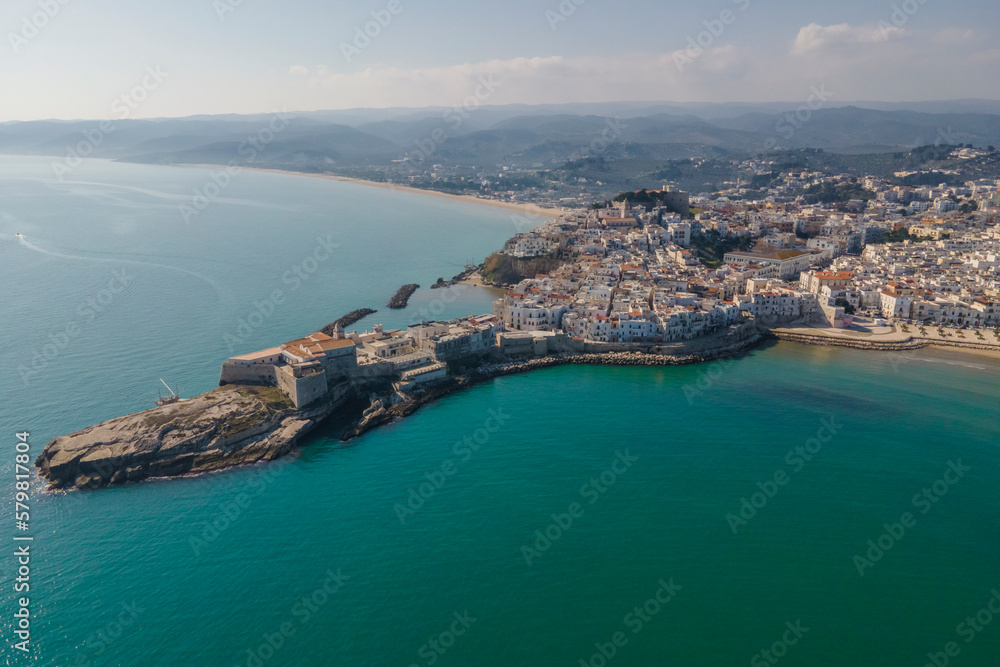 Aerial view of Vieste, a small town along the coast in the Gargano Natural Park, Foggia, Puglia, Italy. Aerial view of Vieste, a small town along the coast in the Gargano Natural Park, Foggia, Puglia, Italy.