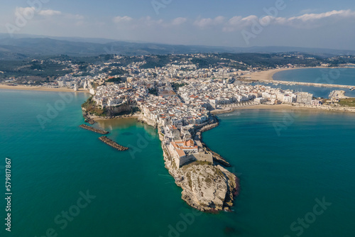 Aerial view of Vieste, a small town along the coast in the Gargano Natural Park, Foggia, Puglia, Italy. photo