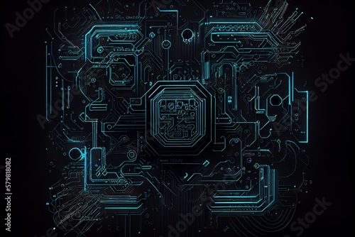 AI GENERATIVE, Blue circuit board on black background