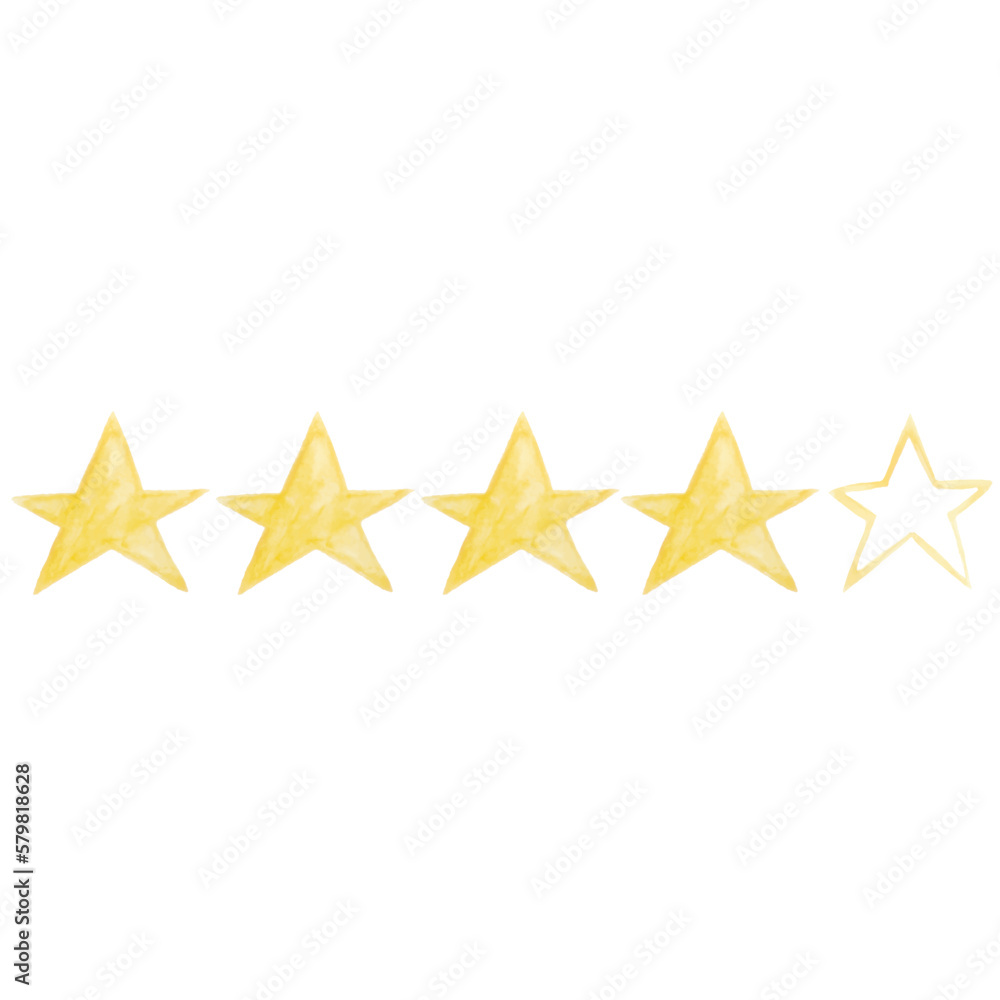 Watercolor yellow five stars review illustration Watercolor yellow five stars review illustration
